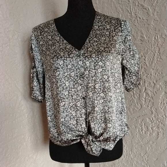 Abercrombie & Fitch Pink Gray Tie Front Blouse - Picture 8 of 8